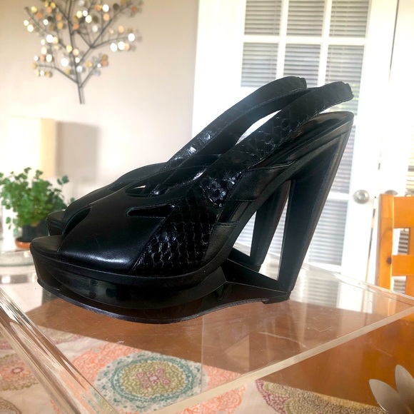 Velvet Angels Cutout Wedge Platform Slingback Heels - Picture 3 of 10